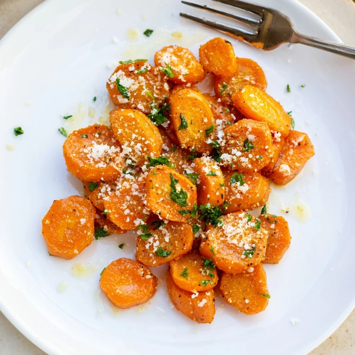 Roasted Crispy Smashed Carrots glistening with olive oil, garlic, and paprika  