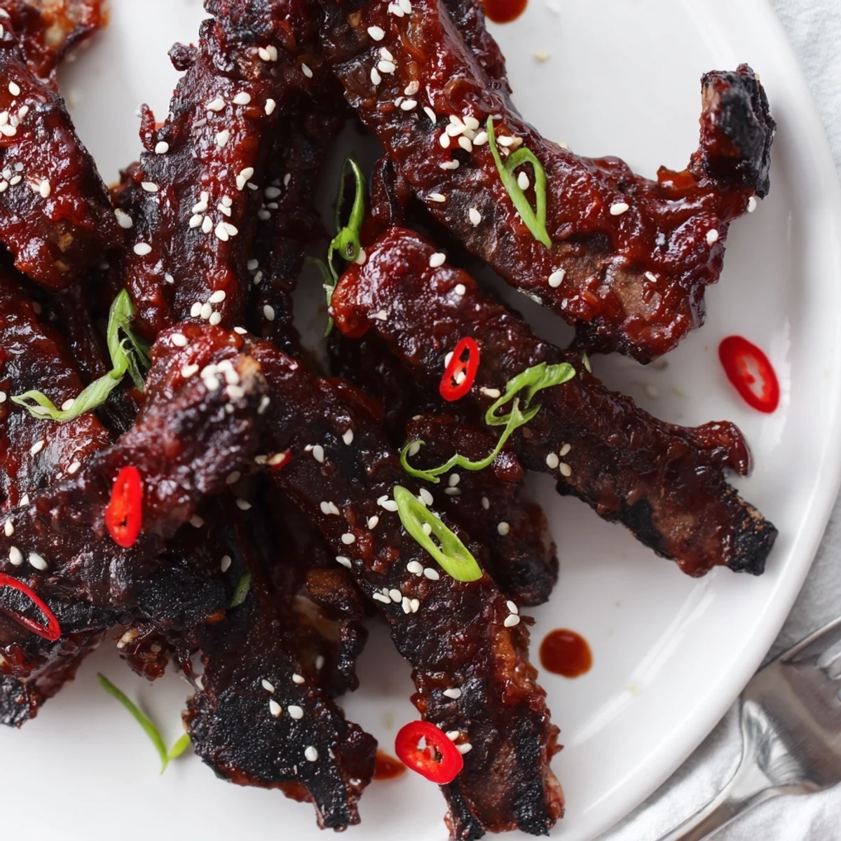 Grilled Korean BBQ lamb ribs topped with scallions and a fresh yuzu squeeze