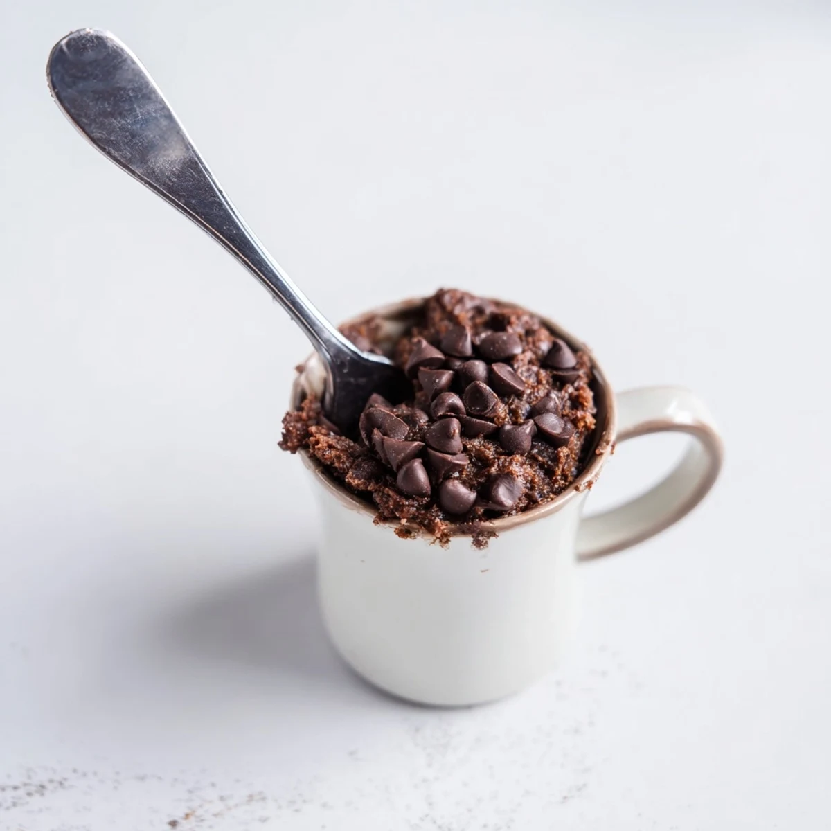 Moist single serve gluten free chocolate mug cake ready for a quick sweet dessert fix.
