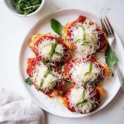 Sliced Keto Chicken Parmesan reveals a crispy almond flour crust and juicy interior, ready for a low-carb family dinner.